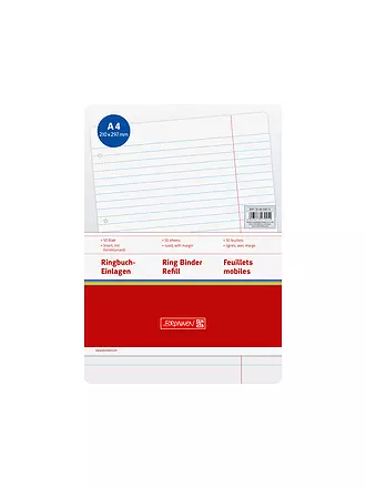 BRUNNEN VERLAG | Ringbucheinlagen - 50 Blatt liniert mit Korrekturrand | 